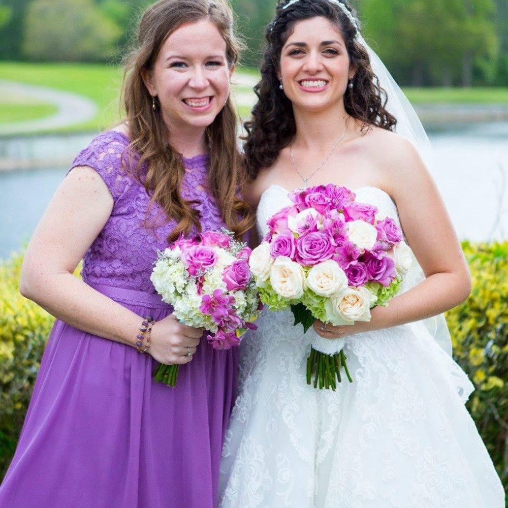 David’s Bridal purple “Wisteria” lace sleeve dress